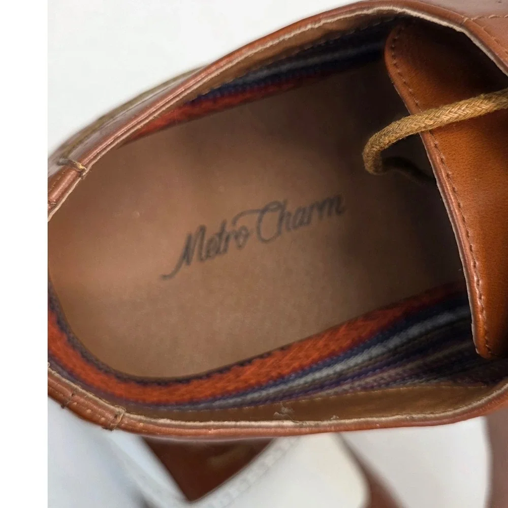 Metro Charm Mens Brown White Spectator Wingtip Oxford Shoes and Belt Set 9.5